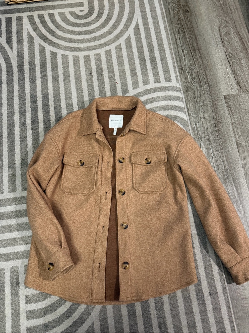 Avec Les Filles Camel Button-Front Shirt Jacket